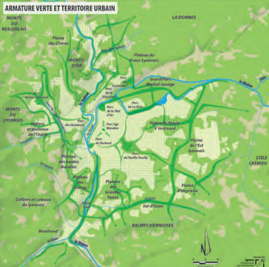 Armature verte et territoire urbain, carte extraite du SCOT Lyon 2030